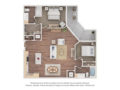 Floor plan for 2 beds, 2 baths, 1106 sqft